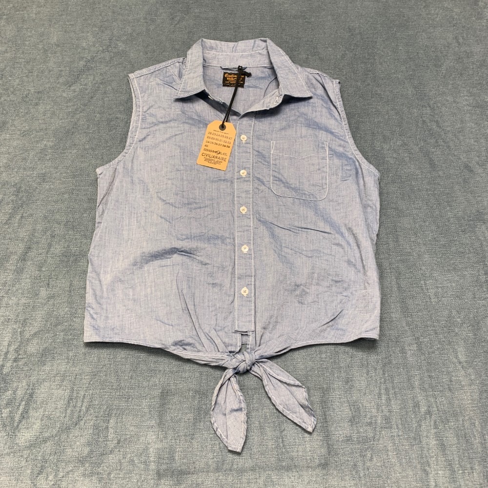 Civilianaire Wash And Wear Shirt Womens Large Blue Cotton Tie Front Button Up